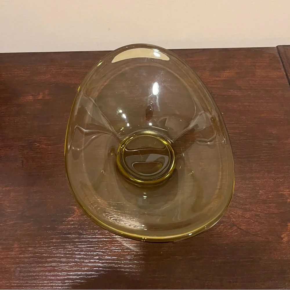Vintage Free form Citron Olive Oblong Glass Bowl